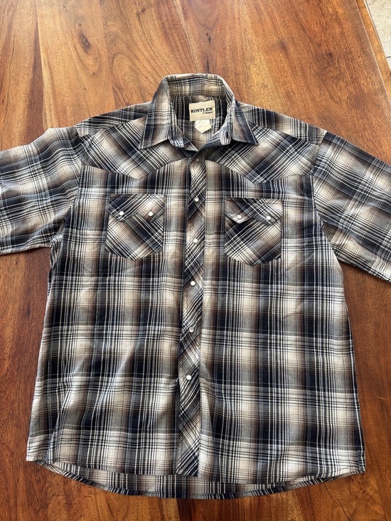 Rustler Other - Rustler Men's Black, Gray & Brown Plaid Short-Sleeve Button-Down Shirt
